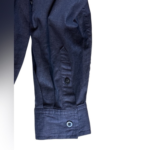 NWOT Tahari navy linen blend long sleeve pullover tunic front button placket - Picture 6 of 11